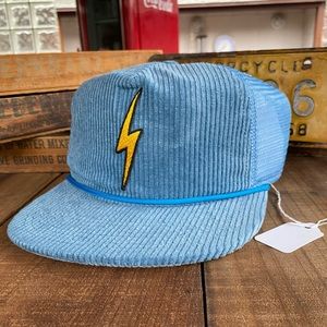 🆕✨AVIATOR NATION CORDUROY SEA BLUE VINTAGE BOLT PATCH MESH TRUCKER HAT O/S NWT